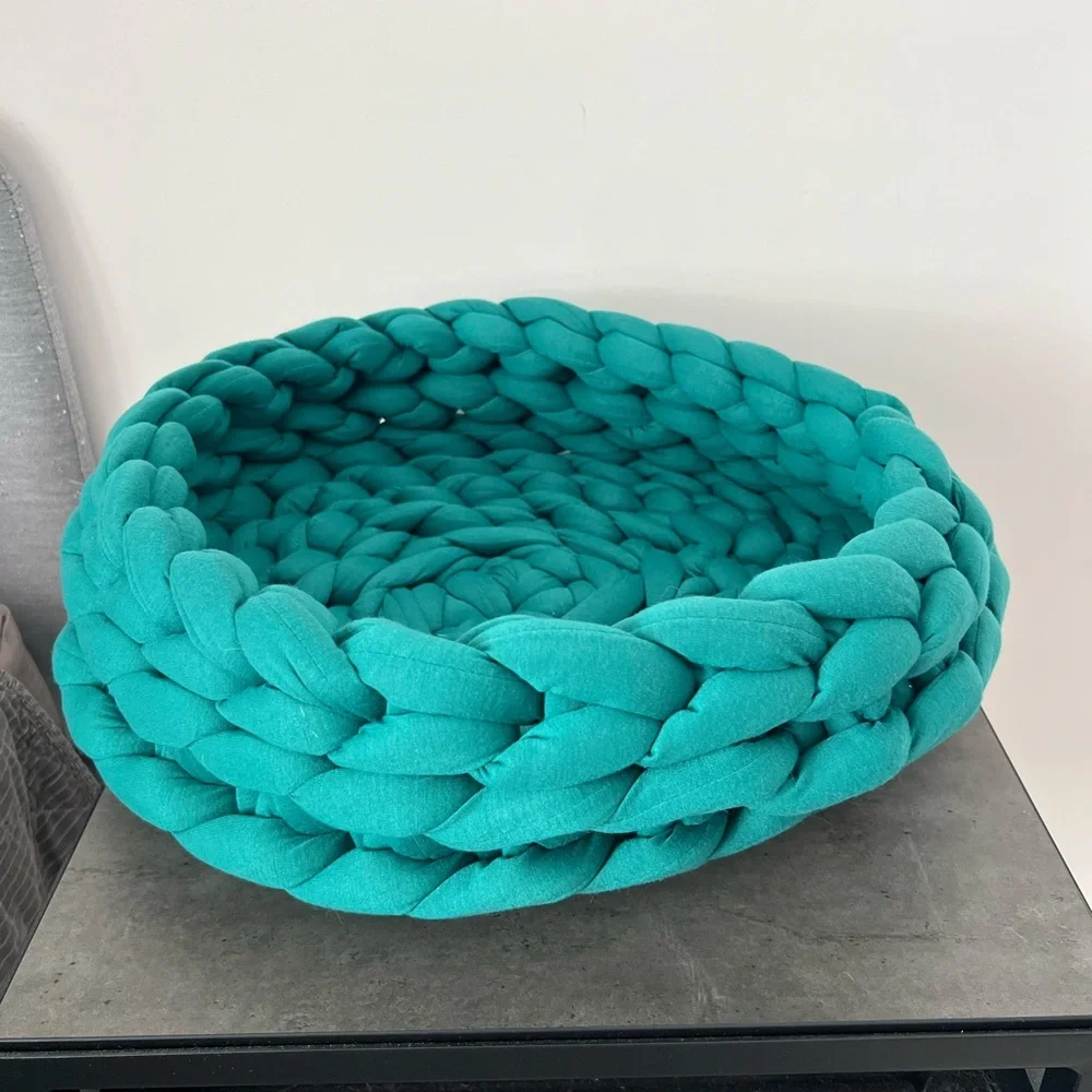 Chunky Knit Pet Basket, Machine Washable Cotton Cat/Dog Bed or Home Decor